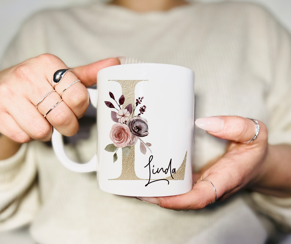 Personalisierte Tasse mit Namen, Buchstaben und Wunschtext