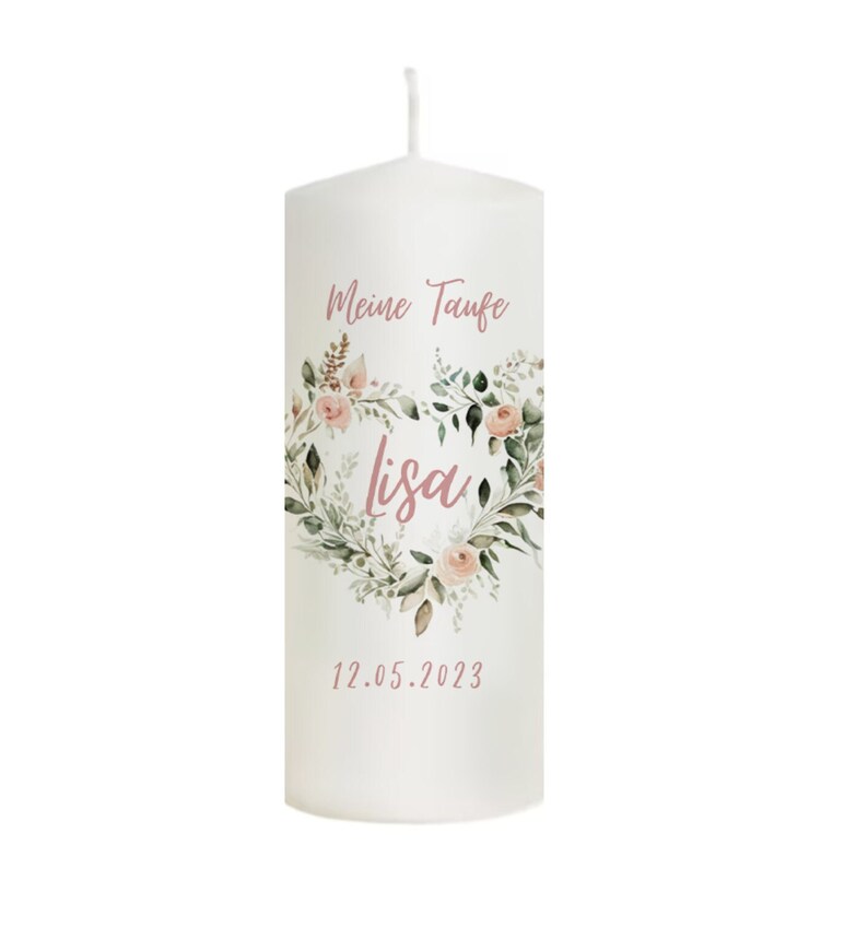 Taufkerze Floral Rosa Eukalyptus Für Mädchen