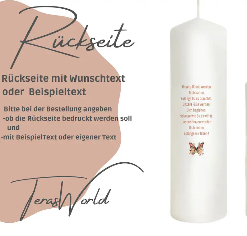 Taufkerze Floral Rosa Schmetterling Eukalyptus Für Mädchen