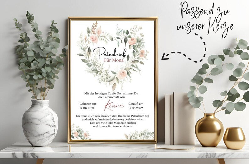 Patenbrief Zur Taufe – Geschenk Zur Taufe | Patenkind personalisiert – Patenurkunde und Taufgeschenk– Taufbrief – PDF
