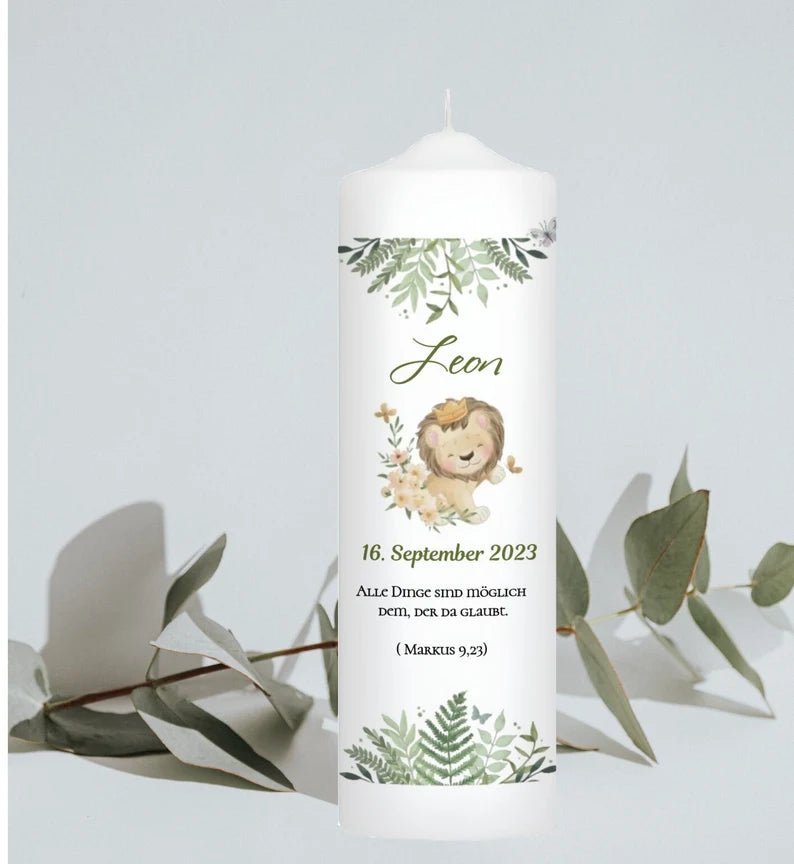 Taufkerze Floral Giraffe Safaritiere Für Jungen und Mädchen