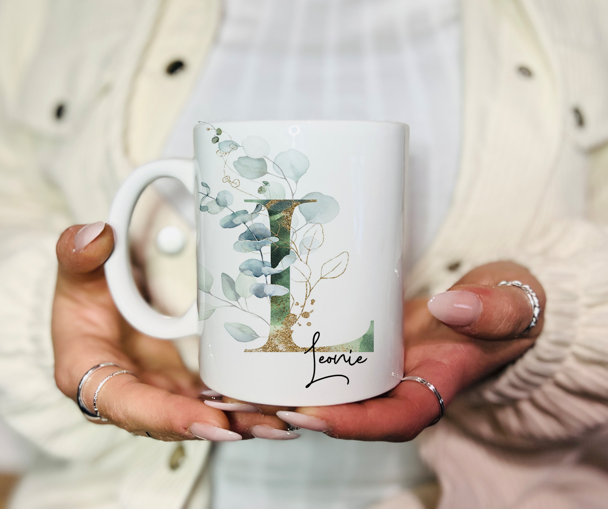 Personalisierte Tasse mit Namen, Buchstaben und Wunschtext