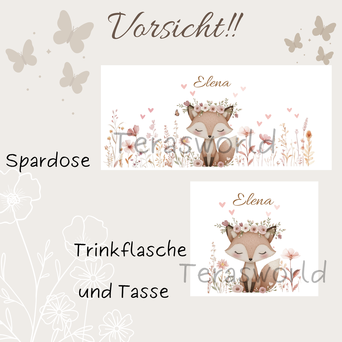 Geschenkset Personalisierte Kinder-Trinkflasche 500 ml Spardose Tasse Emaille