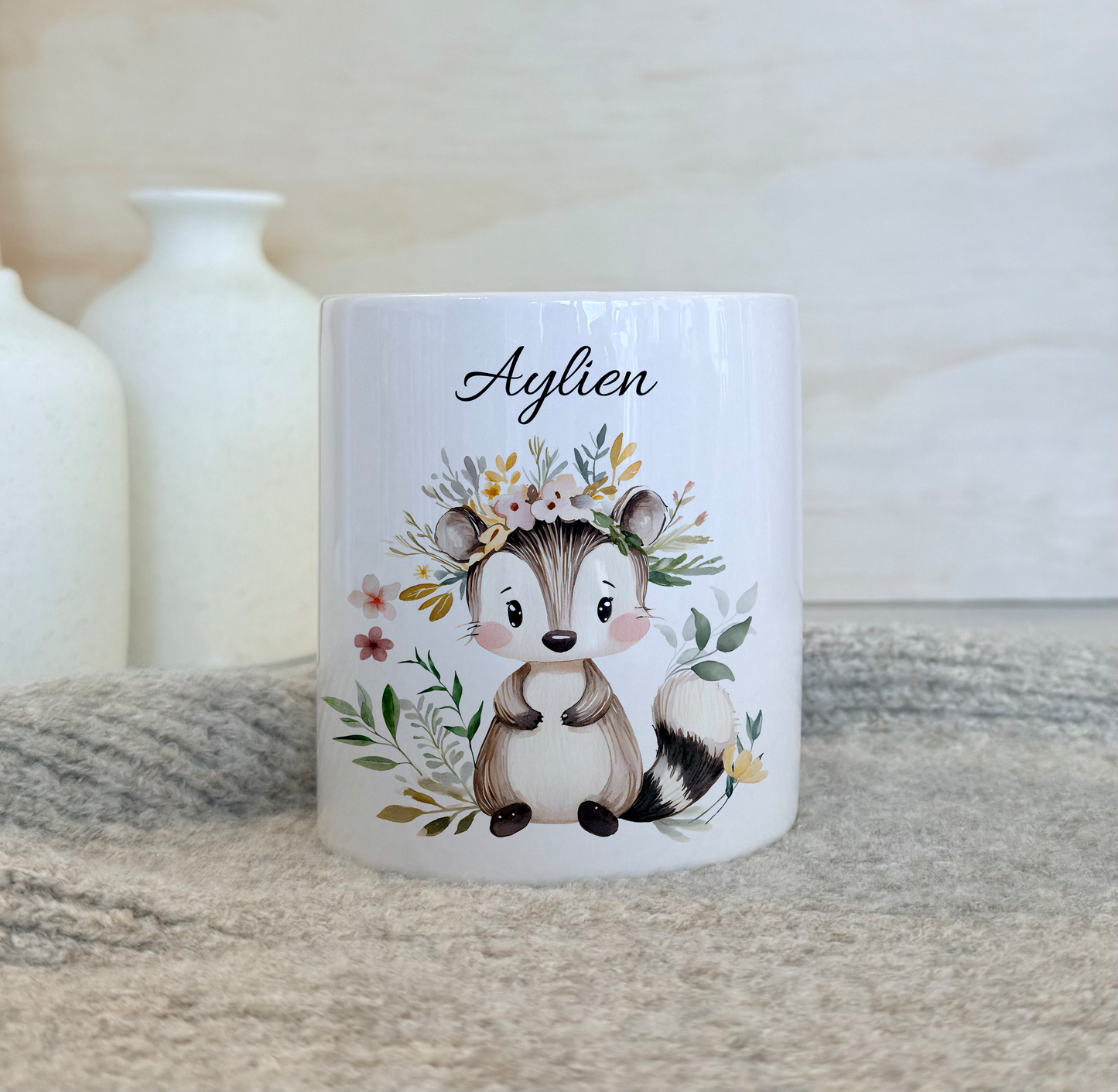 Personalisierte Spardose Kind 003 Geschenk Geburt Taufe Geburtstag Waldtiere Geldgeschenk Baby Kinder Keramik Sparbüchse