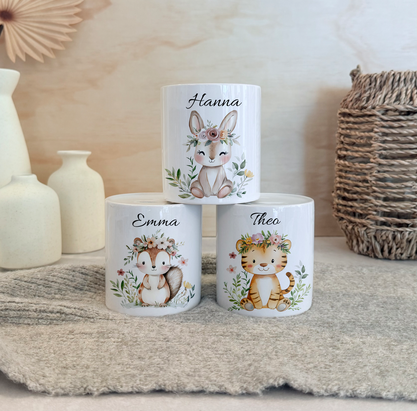 Geschenkset Personalisierte Kinder-Trinkflasche 500 ml Spardose Tasse Emaille