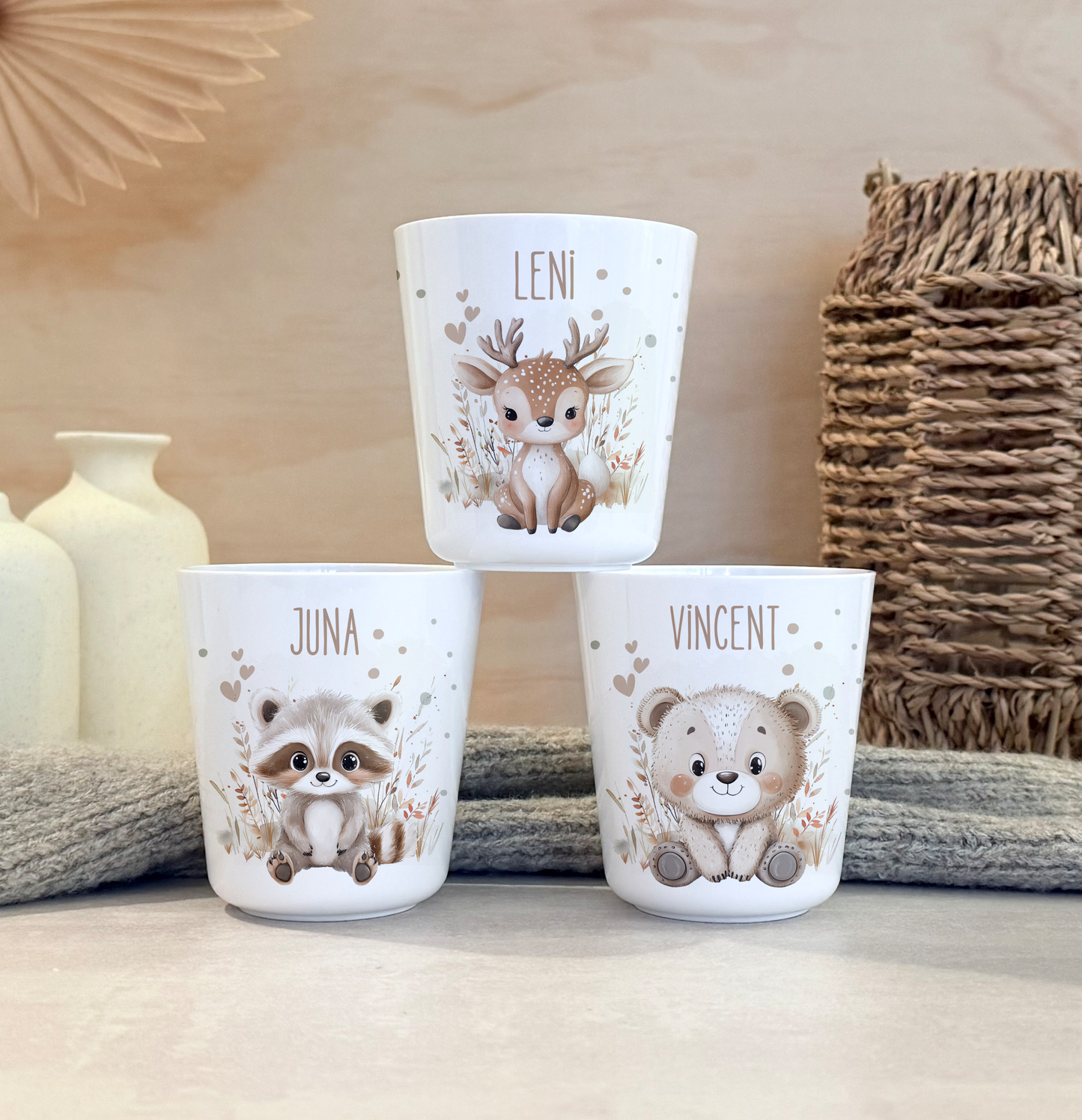 Kinderbecher Tiere, Trinkbecher aus Kunststoff, personalisiert mit Namen,Kindergartenkinder, Zahnputzbecher