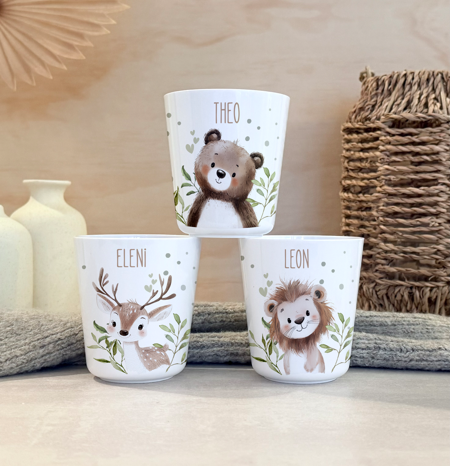 Kinderbecher Tiere, Trinkbecher aus Kunststoff, personalisiert mit Namen,Kindergartenkinder, Zahnputzbecher