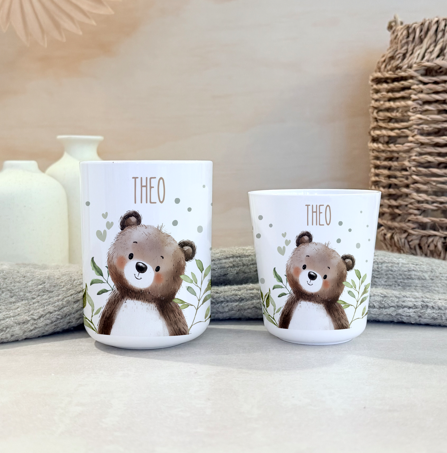 Kinderbecher Tiere, Trinkbecher aus Kunststoff, personalisiert mit Namen,Kindergartenkinder, Zahnputzbecher