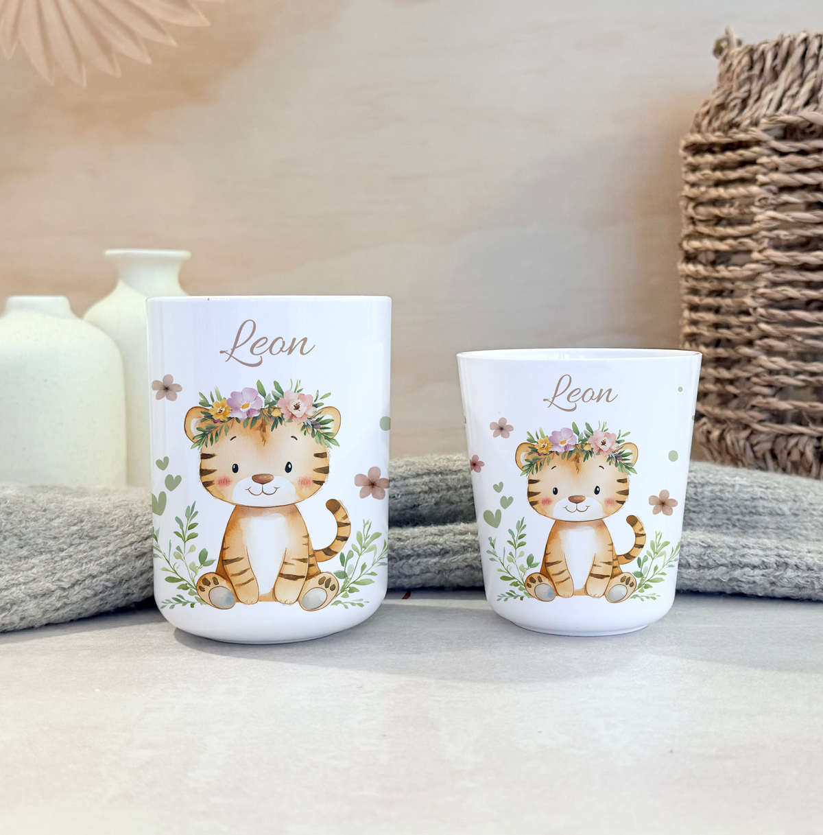 Kinderbecher Tiere, Trinkbecher aus Kunststoff, personalisiert mit Namen,Kindergartenkinder, Zahnputzbecher