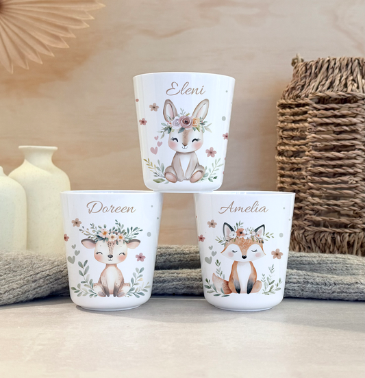 Kinderbecher Tiere, Trinkbecher aus Kunststoff, personalisiert mit Namen,Kindergartenkinder, Zahnputzbecher