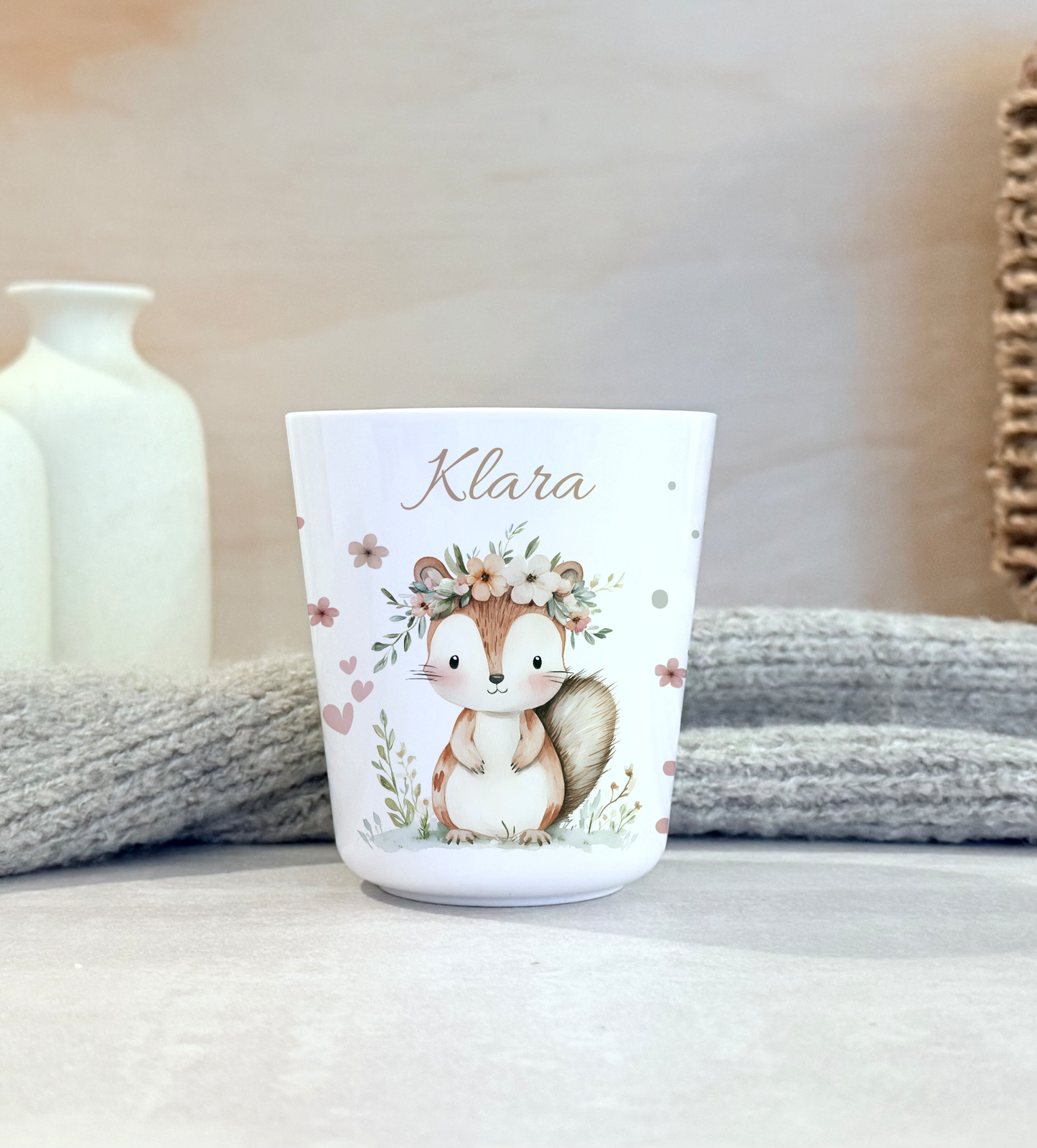 Kinderbecher Tiere, Trinkbecher aus Kunststoff, personalisiert mit Namen,Kindergartenkinder, Zahnputzbecher