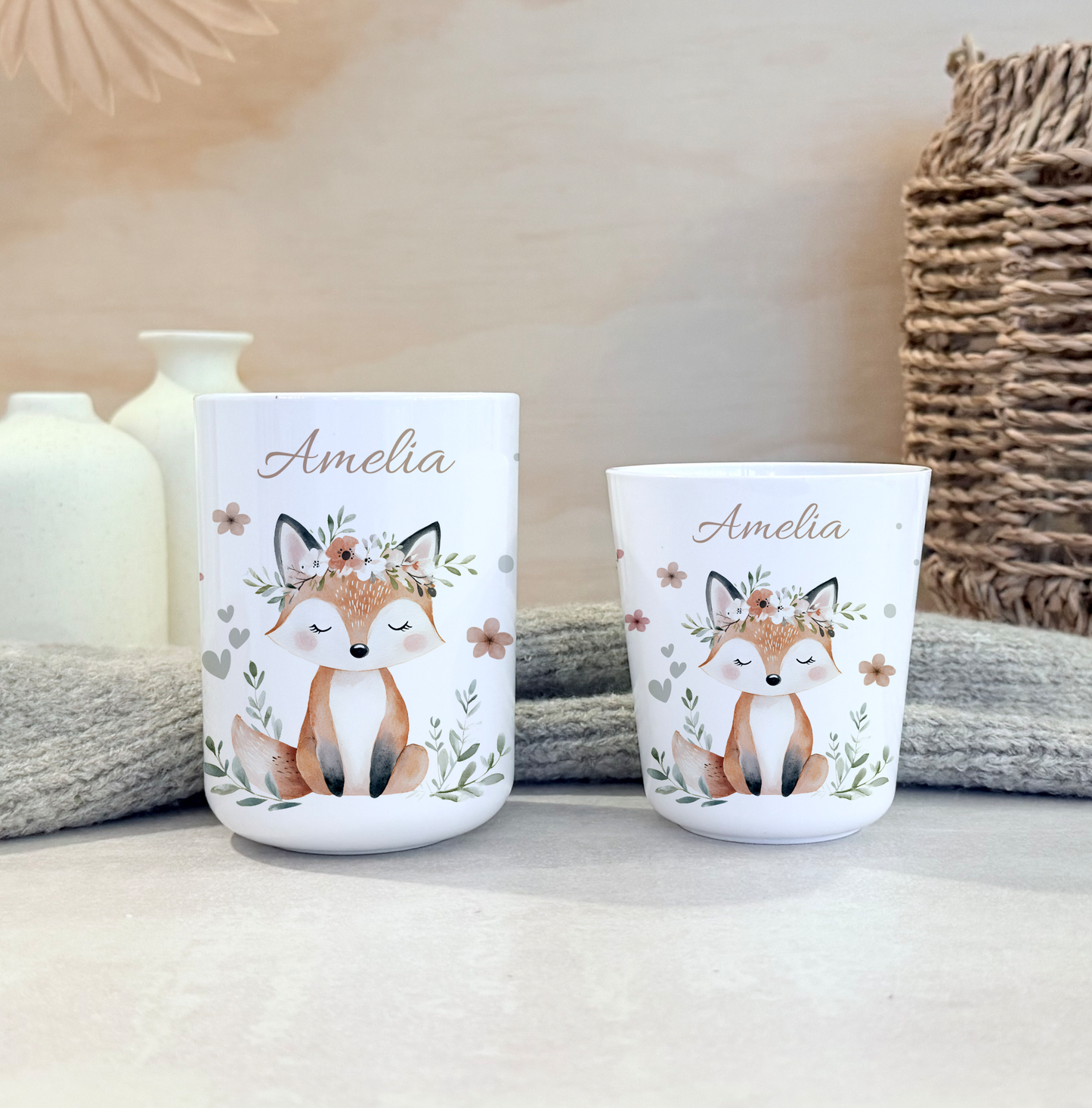 Kinderbecher Tiere, Trinkbecher aus Kunststoff, personalisiert mit Namen,Kindergartenkinder, Zahnputzbecher