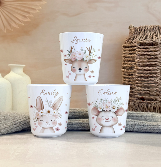 Kinderbecher Tiere, Trinkbecher aus Kunststoff, personalisiert mit Namen,Kindergartenkinder, Zahnputzbecher