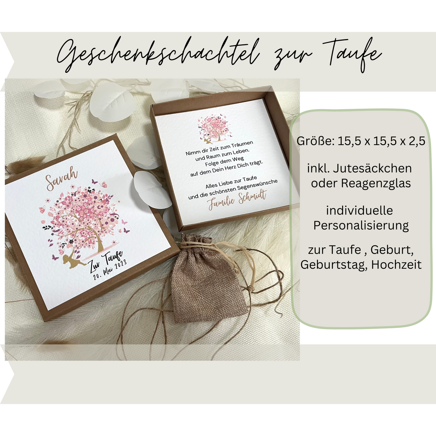 Geschenkschachtel Taufe | Taufgeschenk | Geldgeschenk für Mädchen und Jungen | personalisiert | Taufpaten Geschenk