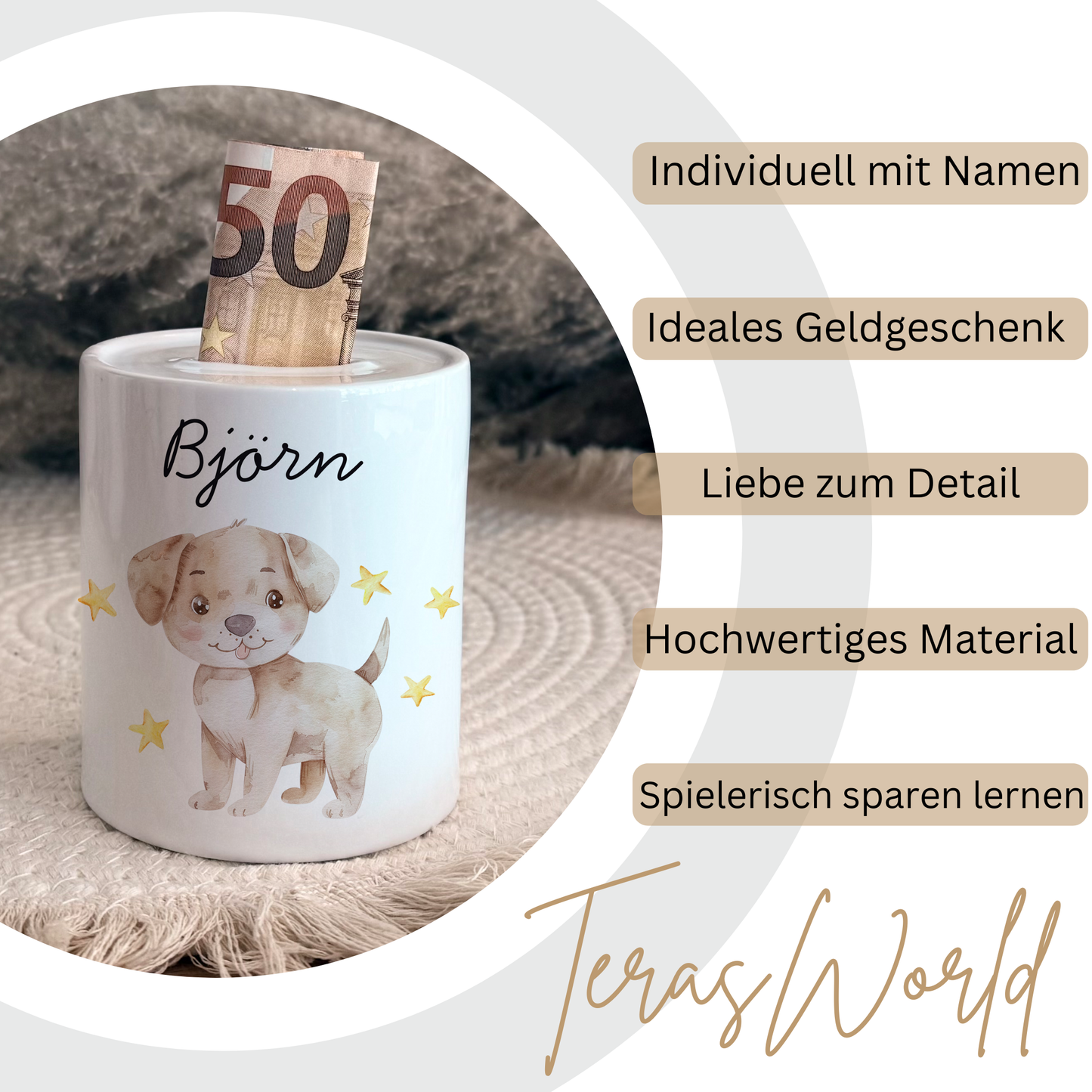 Personalisierte Spardose Kind Geschenk Geburt Taufe Geburtstag Wal Auto Waldtiere Regenbogen Geldgeschenk Baby Kinder Keramik Sparbüchse