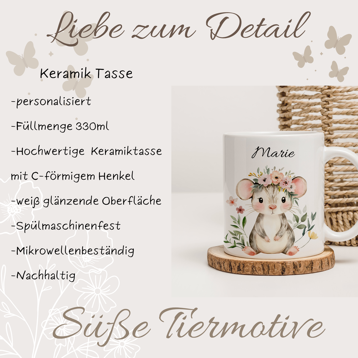 Personalisierte Tasse Kinder |Kindertasse Tiere| Kinderbecher Safari Wald Hof |Kindertasse Junge Mädchen |Geschenkidee Kinder (Kopie)