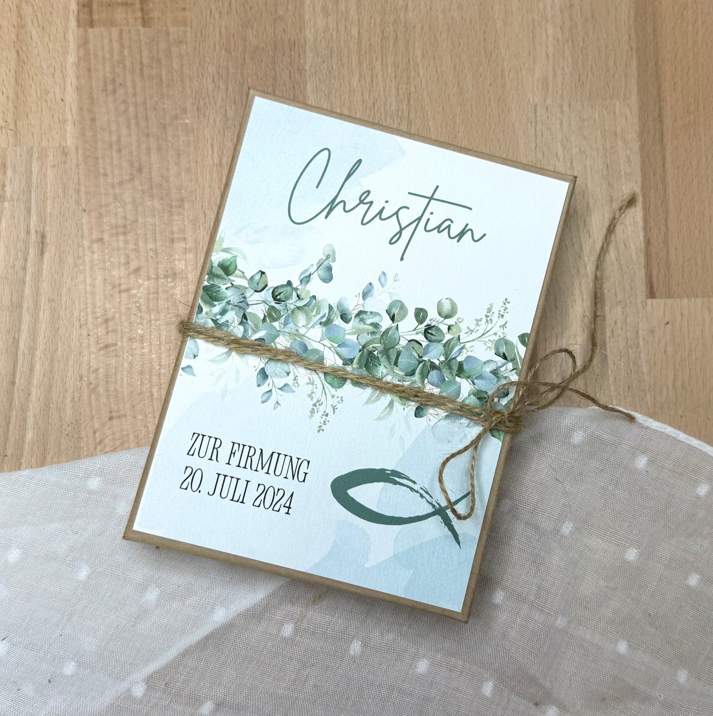 Personalisiertes Geldgeschenk Fisch Taube zur Firmung, Kommunion, Konfirmation, Jugendweihe – Geschenkbox mit Reagenzglas im Boho-Stil
