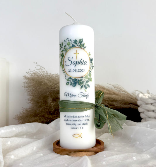 Taufkerze  Eukalyptus  Gold Kranz Für  Jungen und Mädchen