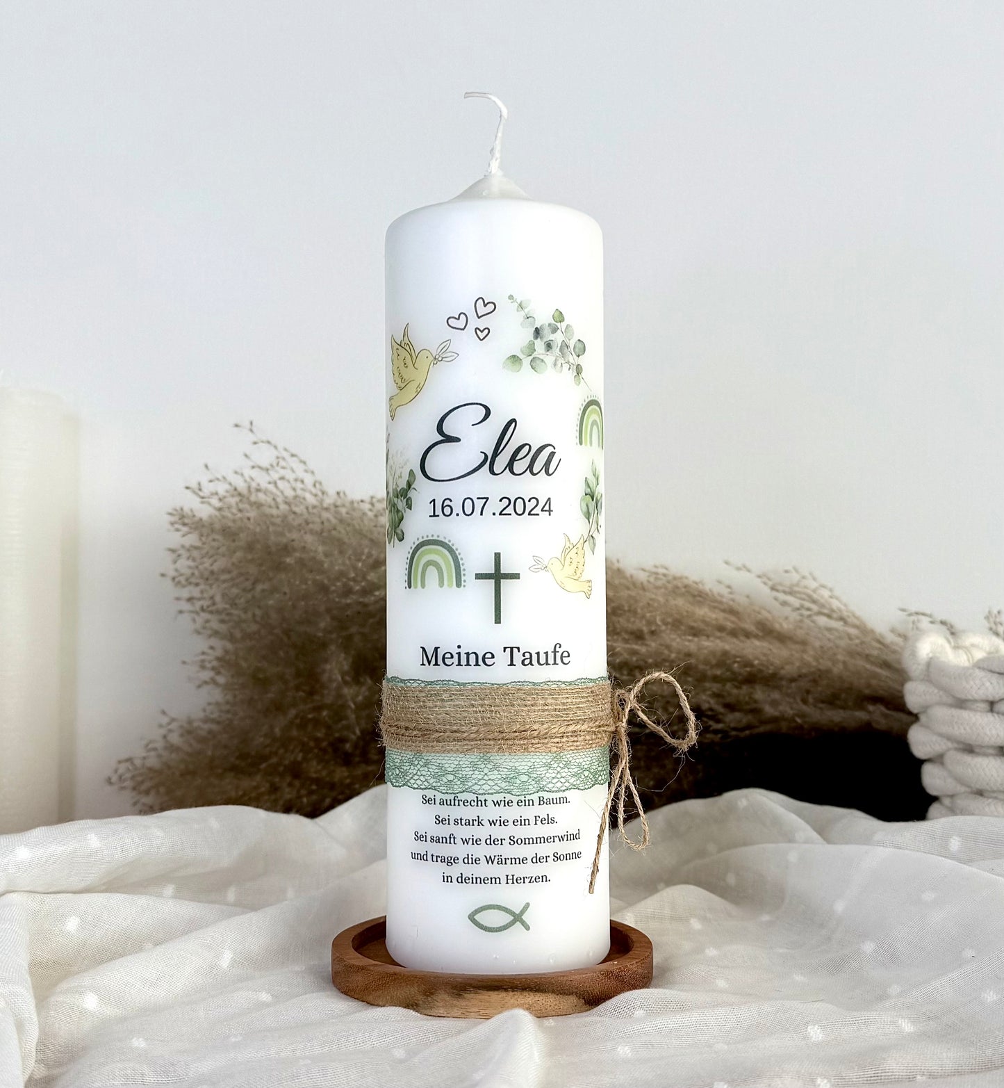 Taufkerze Eukalyptus Kranz Floral Blumen Für  Jungen und Mädchen