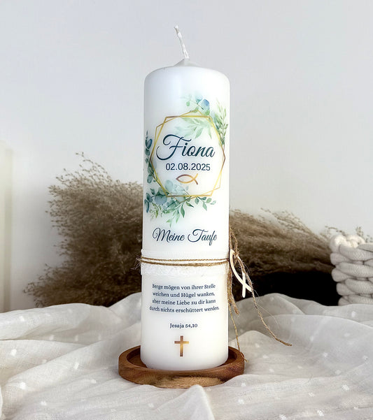Taufkerze Eukalyptus Kranz Floral Blumen Für  Jungen und Mädchen