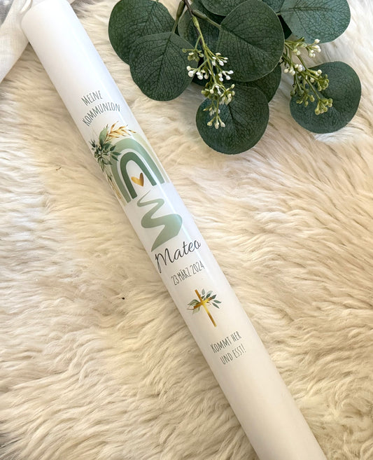 Kommunionskerze Taufkerze personalisiert | Kerze zur Kommunion & Konfirmation Taufe |Für Jungen/ Mädchen Kommunionkerze Patenkerze