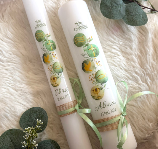 Kommunionskerze Taufkerze personalisiert | Kerze zur Kommunion & Konfirmation Taufe |Für Jungen/ Mädchen Kommunionkerze Patenkerze