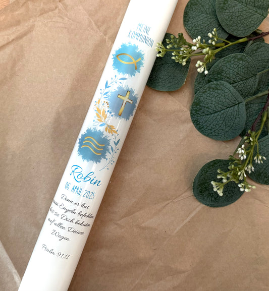 Kommunionskerze Taufkerze personalisiert | Kerze zur Kommunion & Konfirmation Taufe |Für Jungen/ Mädchen Kommunionkerze Patenkerze