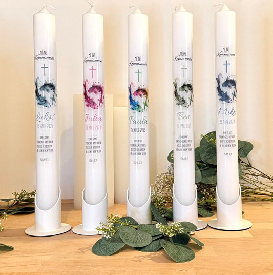 Kommunionskerze Taufkerze Fisch personalisiert | Kerze zur Kommunion & Konfirmation Taufe |Für Jungen/ Mädchen Kommunionkerze Patenkerze