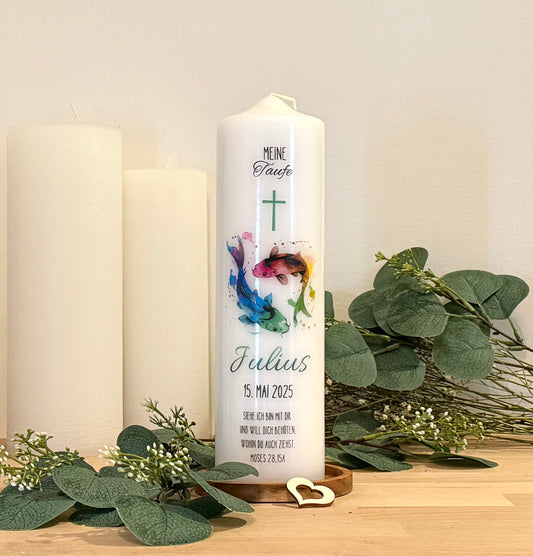 Kommunionskerze Taufkerze Fisch personalisiert | Kerze zur Kommunion & Konfirmation Taufe |Für Jungen/ Mädchen Kommunionkerze Patenkerze