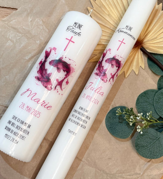 Kommunionskerze Taufkerze Fisch personalisiert | Kerze zur Kommunion & Konfirmation Taufe |Für Jungen/ Mädchen Kommunionkerze Patenkerze