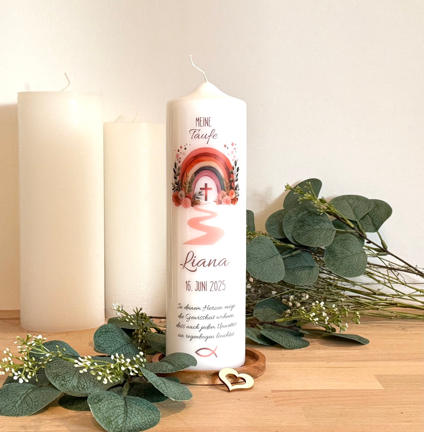Kommunionskerze Regenbogen Taufkerze personalisiert | Kerze zur Kommunion & Konfirmation Taufe |Für  Mädchen Kommunionkerze Patenkerze