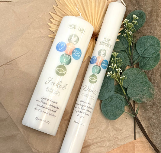 Kommunionskerze Taufkerze personalisiert | Kerze zur Kommunion & Konfirmation Taufe |Für Jungen/ Mädchen Kommunionkerze Patenkerze