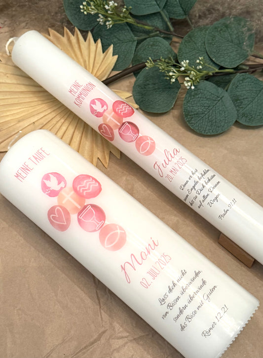 Kommunionskerze Taufkerze personalisiert | Kerze zur Kommunion & Konfirmation Taufe |Für Jungen/ Mädchen Kommunionkerze Patenkerze