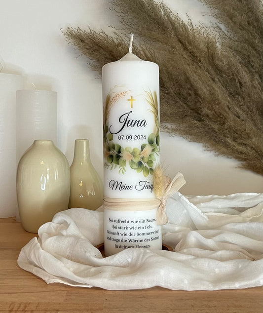 Taufkerze Eukalyptus Kranz Floral Blumen Für  Jungen und Mädchen