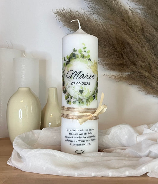 Taufkerze Eukalyptus Floral Blumen Für  Jungen und Mädchen