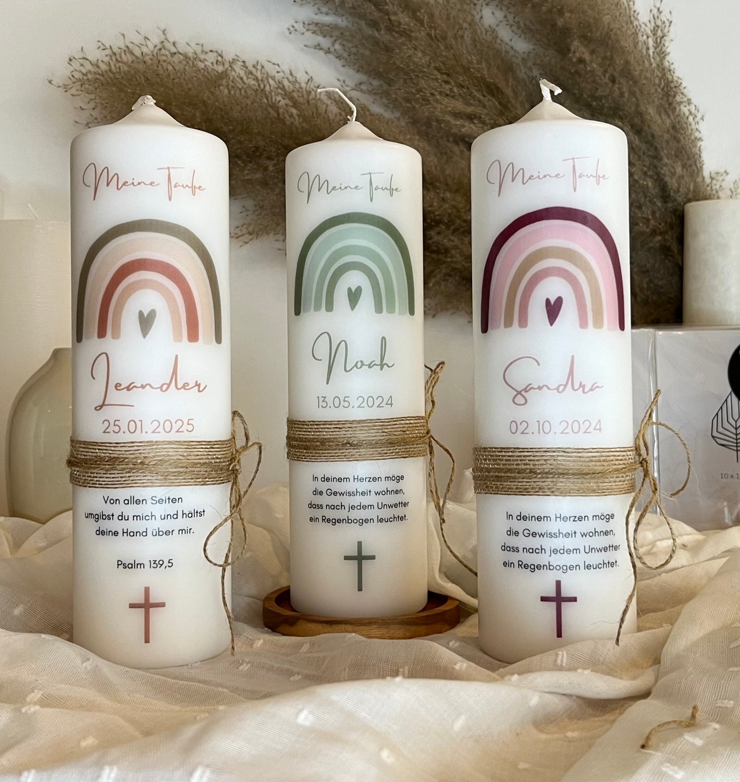 Taufkerze Regenbogen Floral Blumen Für  Jungen und Mädchen