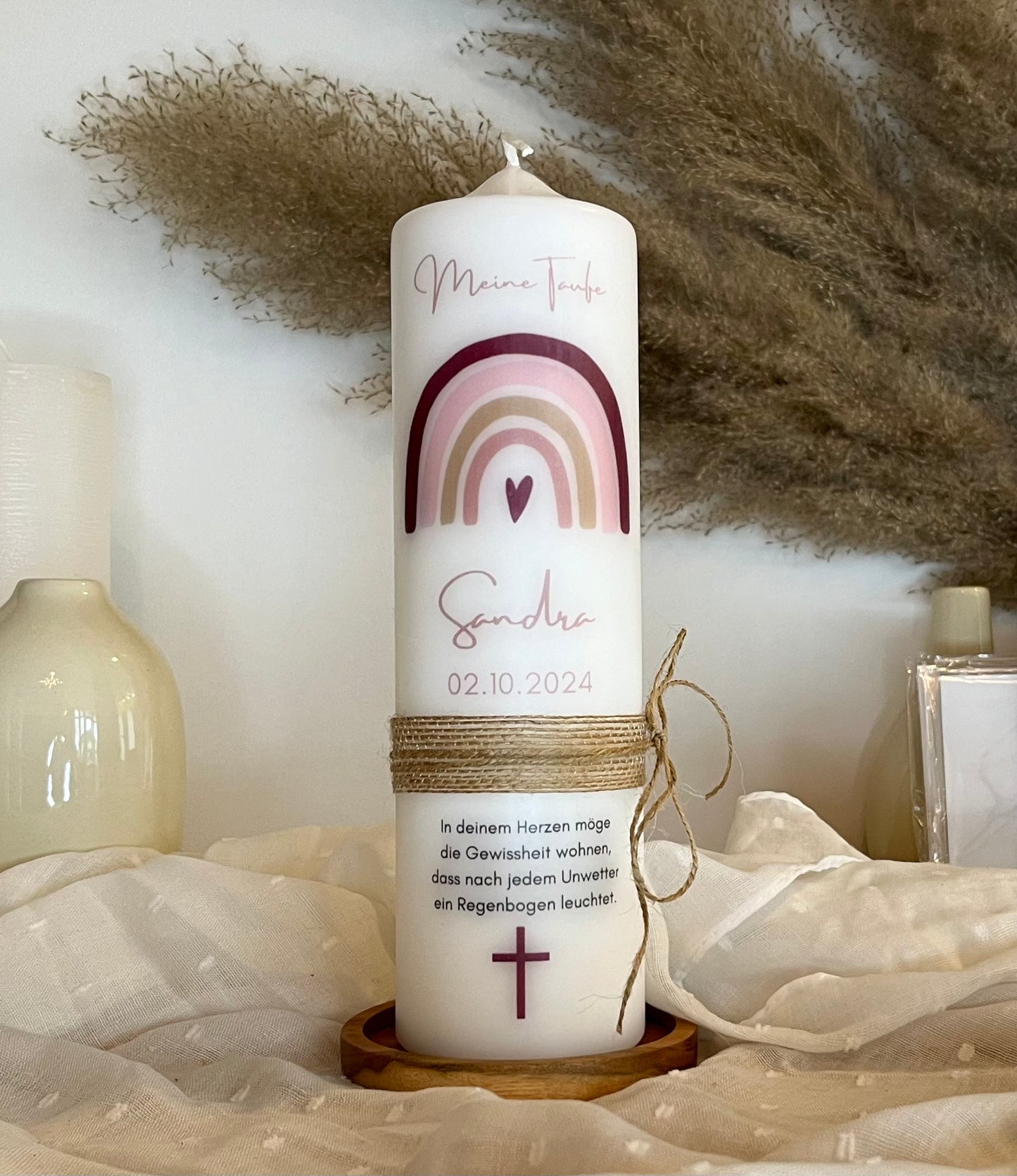 Taufkerze Regenbogen Floral Blumen Für  Jungen und Mädchen