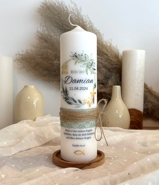 Taufkerze Eukalyptus Kranz Floral Blumen Für  Jungen und Mädchen