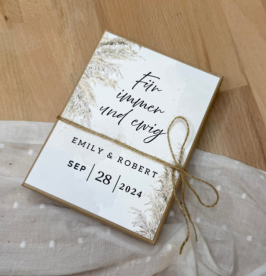 Personalisiertes Geldgeschenk zur Hochzeit-– Geschenkbox mit Reagenzglas &  im Boho-Stil – Hochzeitsgeschenk für Brautpaar