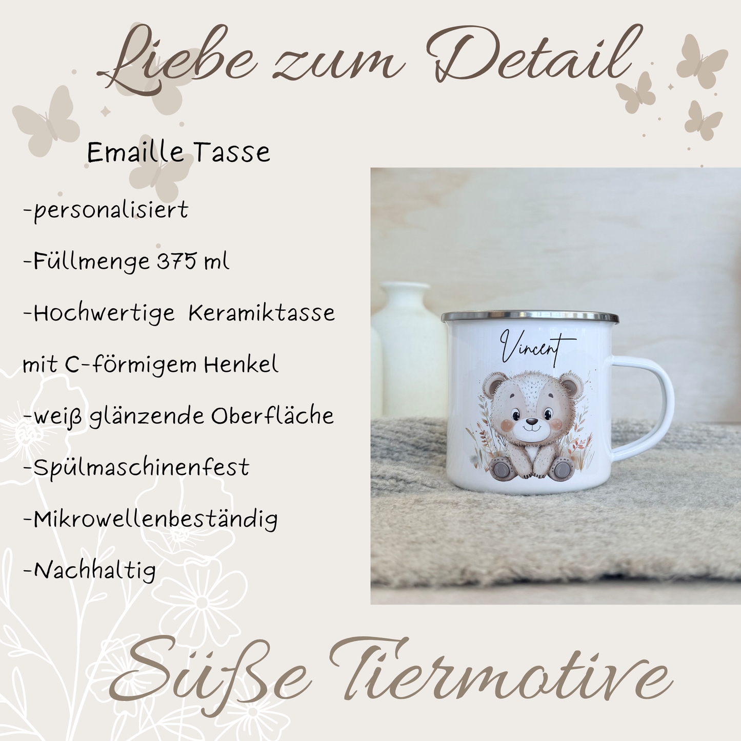 Geschenkset Personalisierte Kinder-Trinkflasche 500 ml Spardose Tasse Emaille