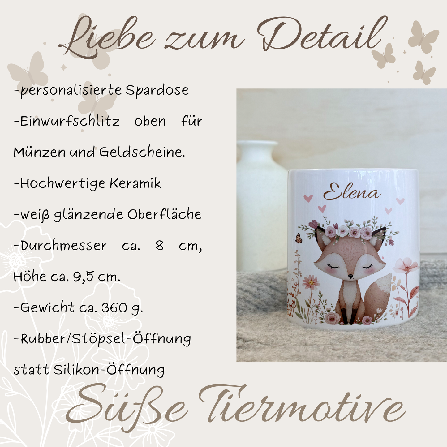 Geschenkset Personalisierte Kinder-Trinkflasche 500 ml Spardose Tasse Emaille