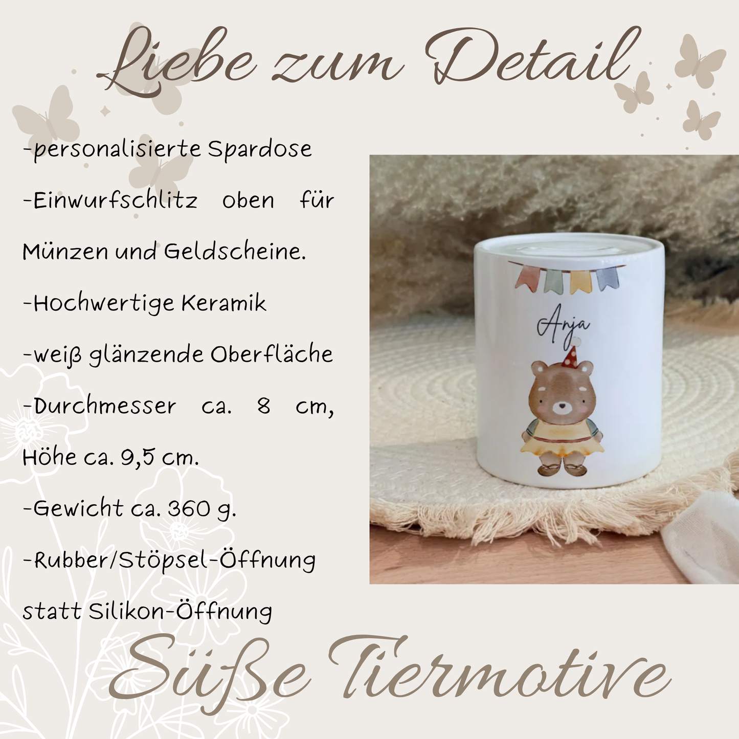 Geschenkset Personalisierte Kinder-Trinkflasche 500 ml Spardose Tasse Emaille
