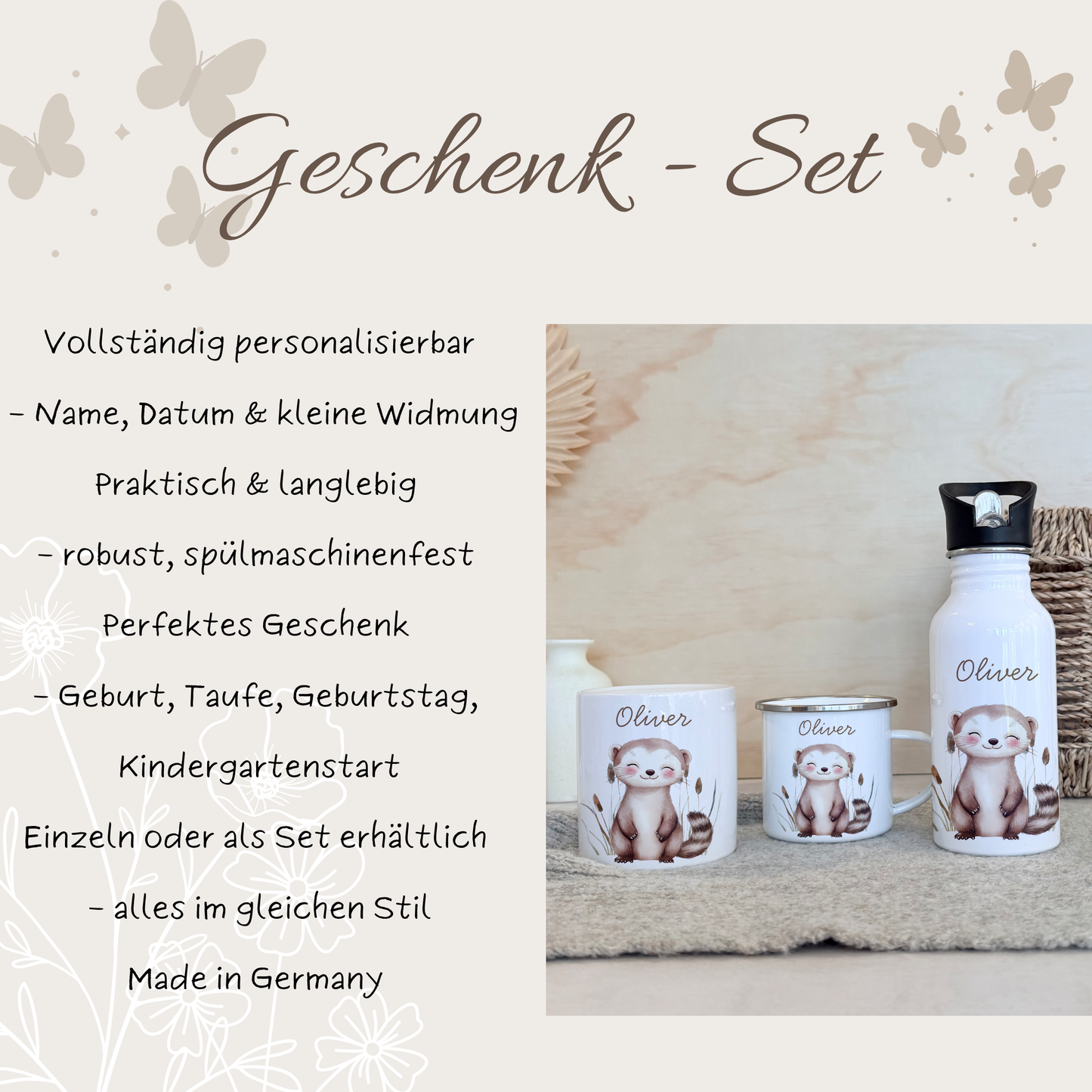 Personalisierte Kinder-Trinkflasche 500 ml | Edelstahl, Süße Tiere, Bauernhof Tiere & Name | Geschenk zur Geburt, Taufe Geburtstag