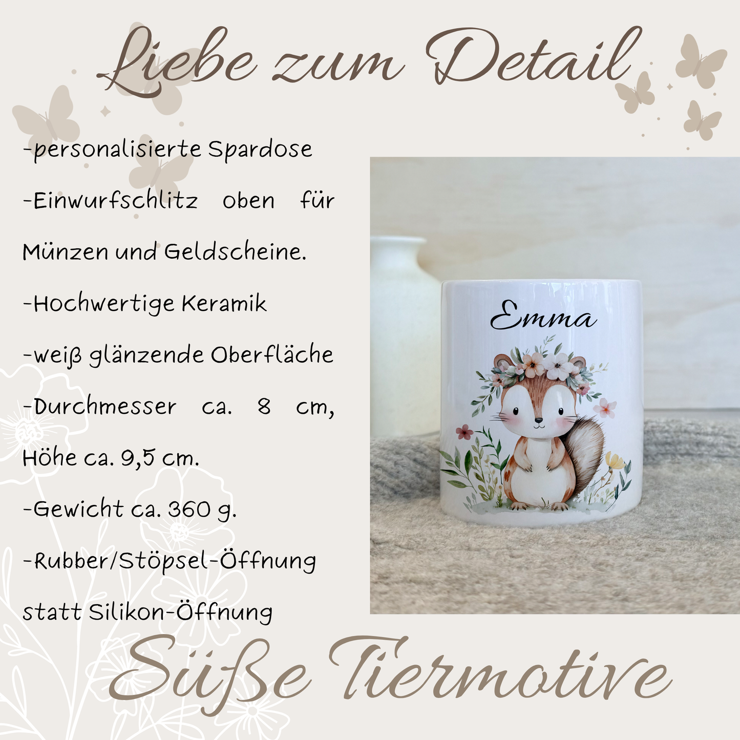 Geschenkset Personalisierte Kinder-Trinkflasche 500 ml Spardose Tasse Emaille