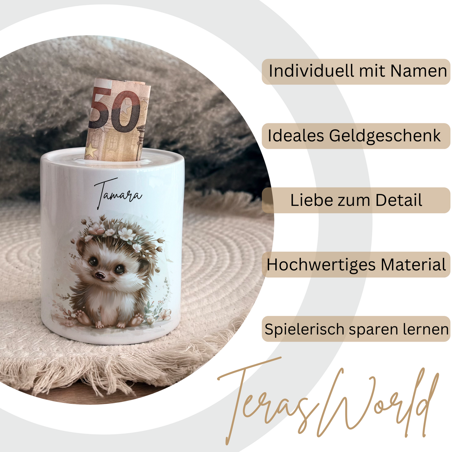 Personalisierte Spardose Kind Geschenk Geburt Taufe Geburtstag Waldtiere Geldgeschenk Baby Kinder Keramik Sparbüchse