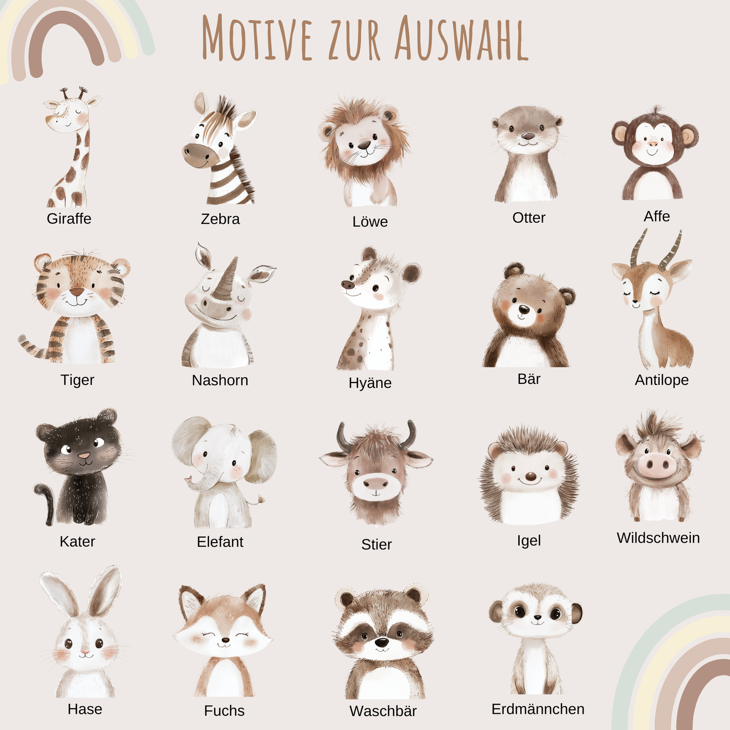 Personalisierte Kinder-Trinkflasche 500 ml | Edelstahl, Waldtier-Motive & Name | Geschenk zur Geburt, Taufe Geburtstag