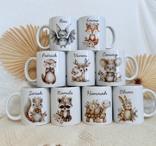 Personalisierte Tasse Kinder |Kindertasse Tiere| Kinderbecher Safari Wald Hof |Kindertasse Junge Mädchen |Geschenkidee Kinder