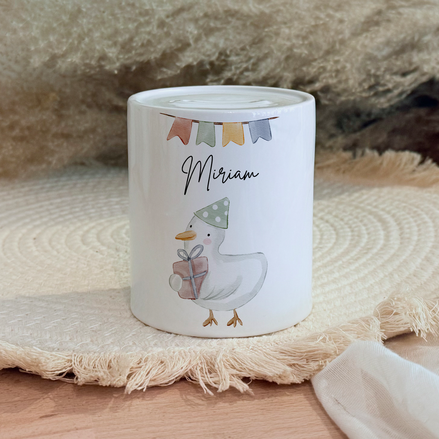 Personalisierte Spardose Kind Geschenk Geburt Taufe Geburtstag Waldtiere Geldgeschenk Baby Kinder Keramik Sparbüchse