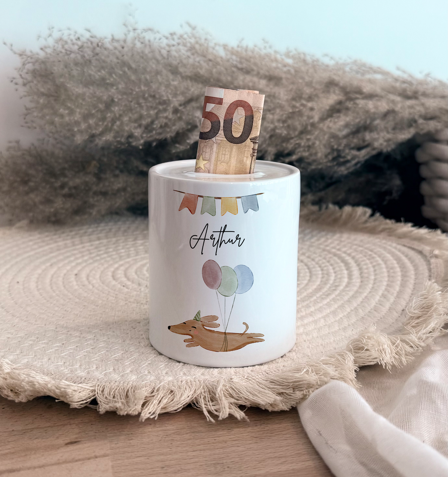 Personalisierte Spardose Kind Geschenk Geburt Taufe Geburtstag Waldtiere Geldgeschenk Baby Kinder Keramik Sparbüchse