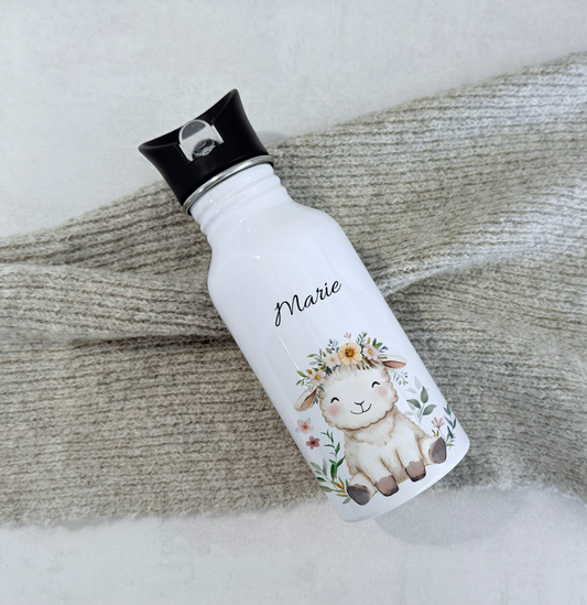 Personalisierte Kinder-Trinkflasche 500 ml | Edelstahl, Bauernhof Tiere & Name | Geschenk zur Geburt, Taufe Geburtstag